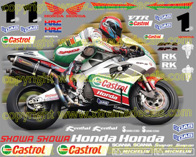 Castrol Honda Race Decal Set VTR1000 SP2 2002 Style comprising